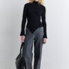 Grey classic pleated fabric trousers