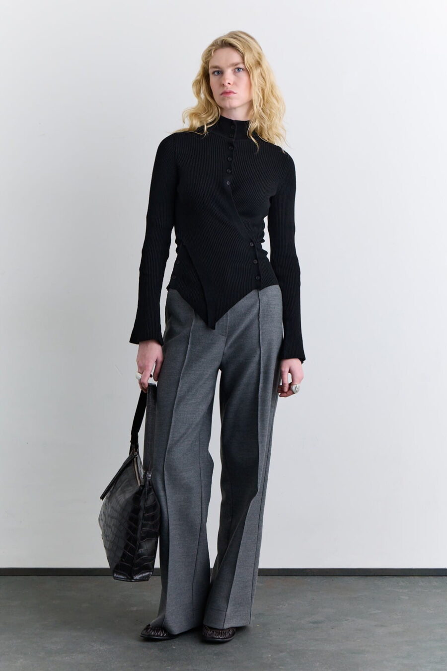 Grey classic pleated fabric trousers