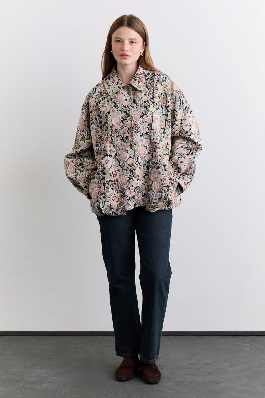 Jacquard print design jacket powder