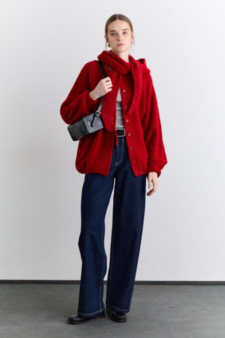 Soft textured buttoned cardigan red