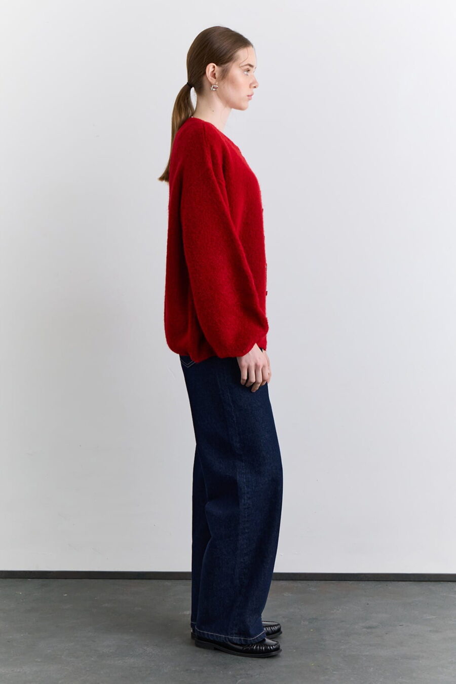 Soft textured buttoned cardigan red