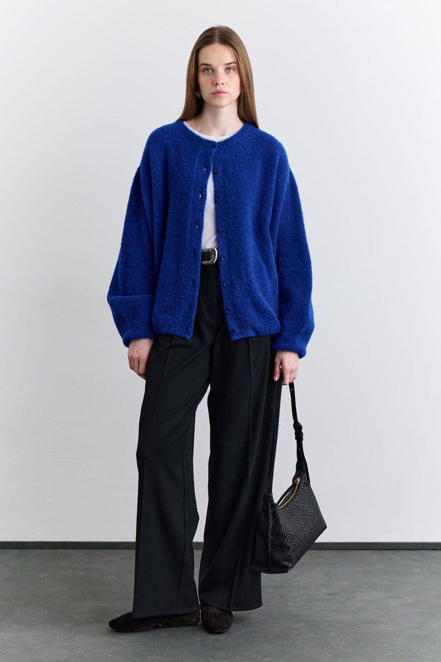 Soft textured buttoned cardigan blue