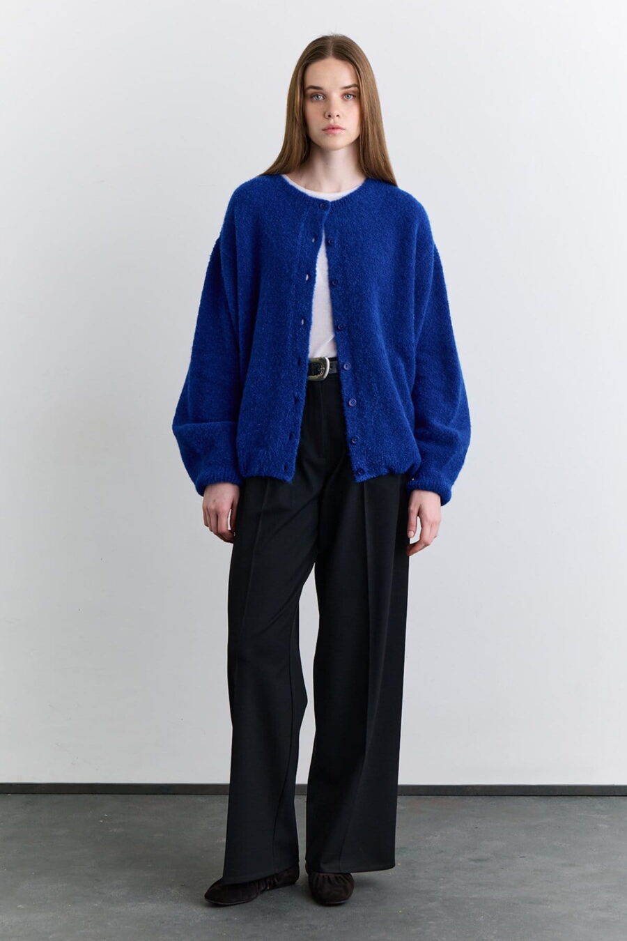 Soft textured buttoned cardigan blue