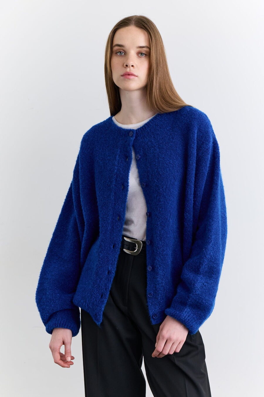 Soft textured buttoned cardigan blue
