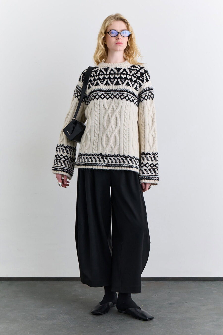 Ecru nordic pattern knit sweater