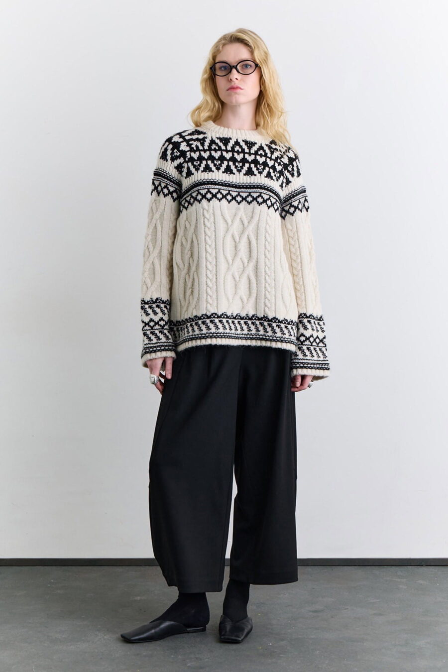 Ecru nordic pattern knit sweater