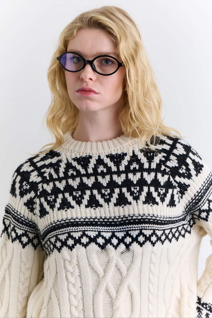 Ecru nordic pattern knit sweater