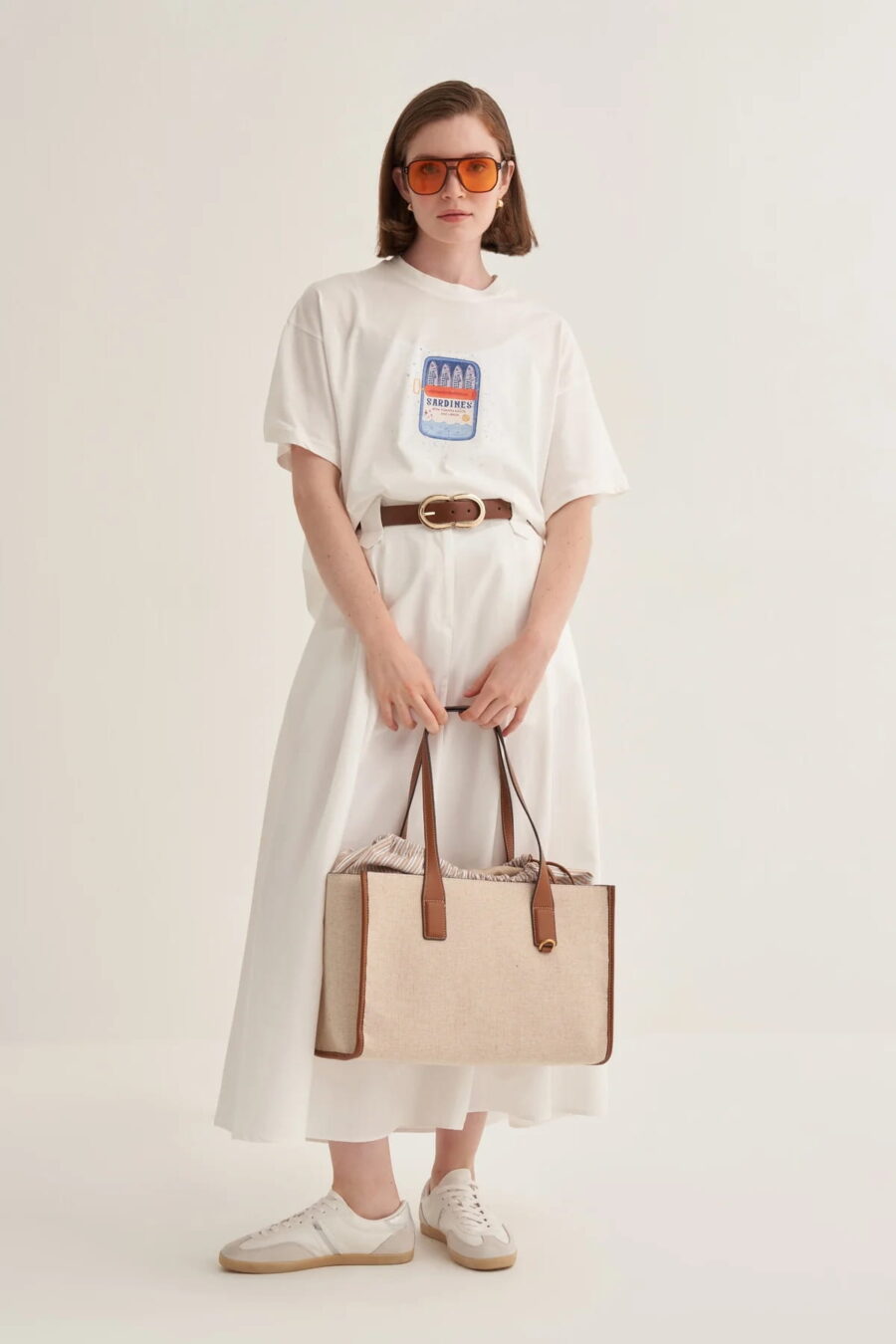 Ecru oversized artistic print t-shirt