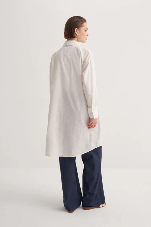 Ecru organic cotton long basic shirt