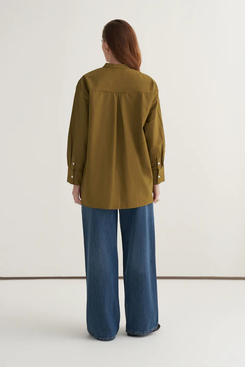 Olive green high-neck detail shirt