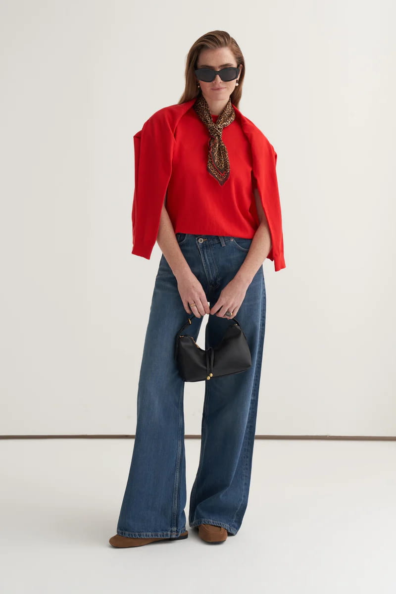 Red viscose knitwear t-shirt cardigan set