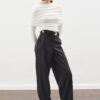 Black long-leg straight trousers
