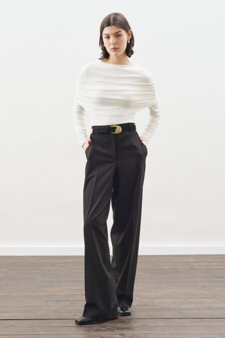 Black long-leg straight trousers