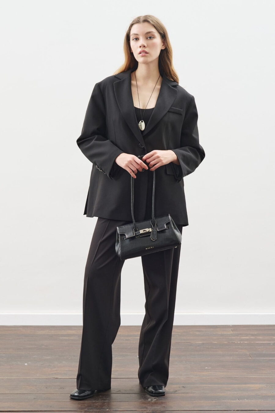 Black long-leg straight trousers