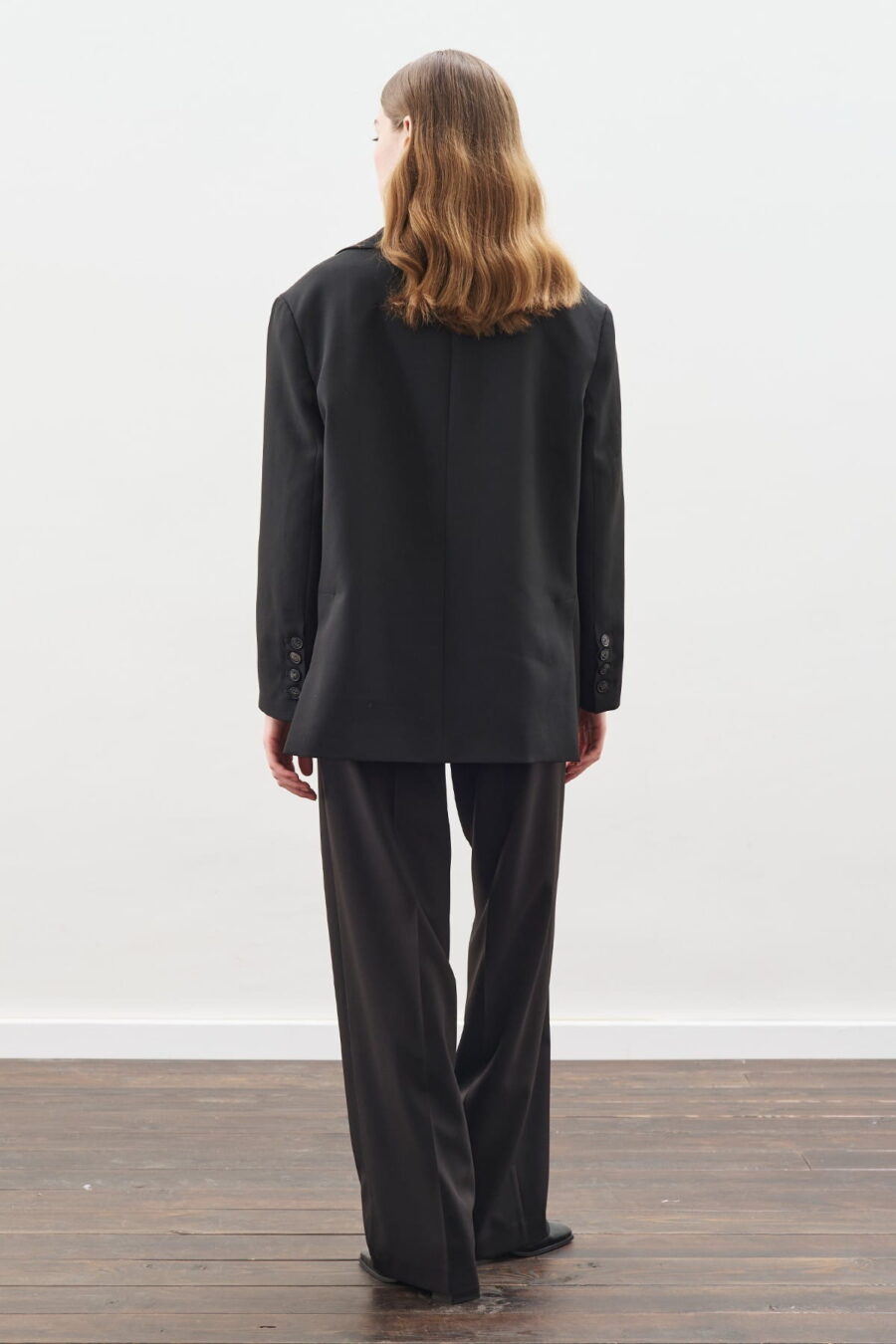 Black long-leg straight trousers