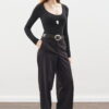 Black long-leg straight trousers