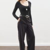 Black long-leg straight trousers