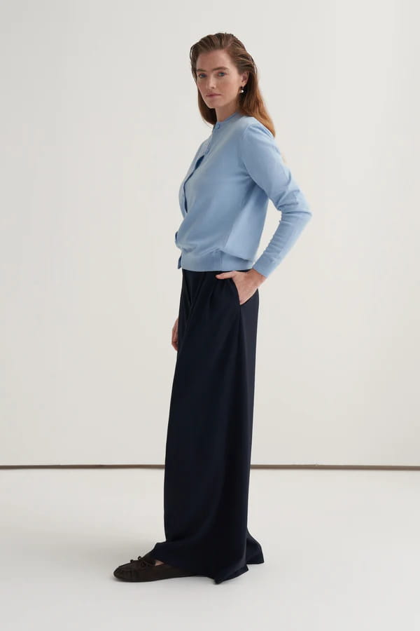 Baby blue viscose knitwear t-shirt cardigan set