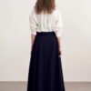 Navy blue gabardine double-pleated skirt