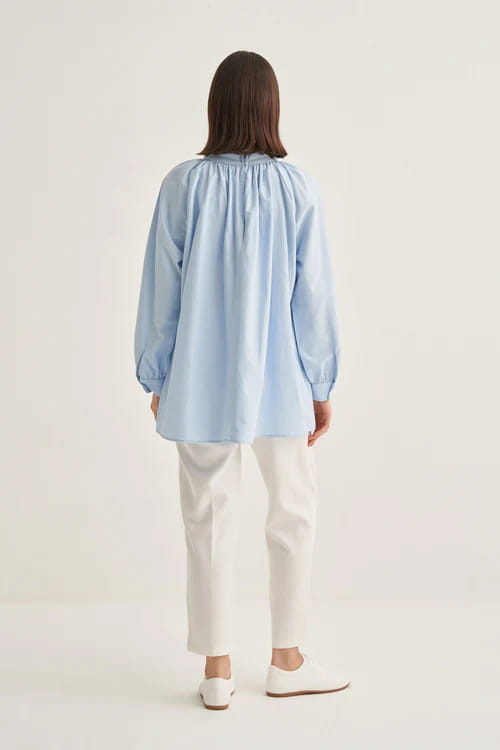 Blue collared poplin blouse