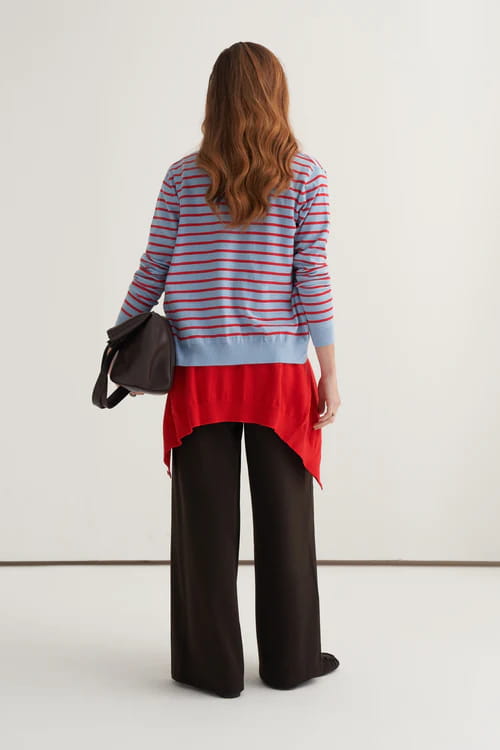 Red striped viscose knitwear t-shirt cardigan set
