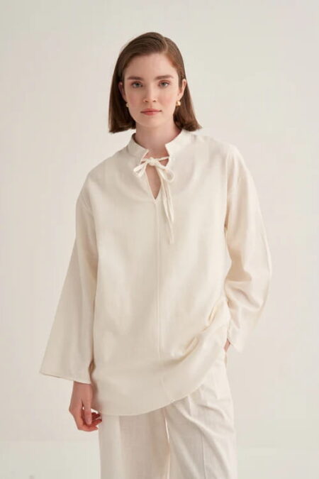 Ecru organic cotton v-neck blouse
