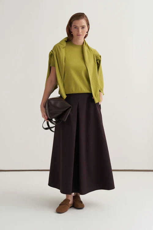 Olive green viscose knitwear t-shirt cardigan set