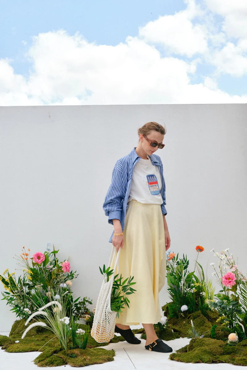 Butter yellow organic cotton flared skirt