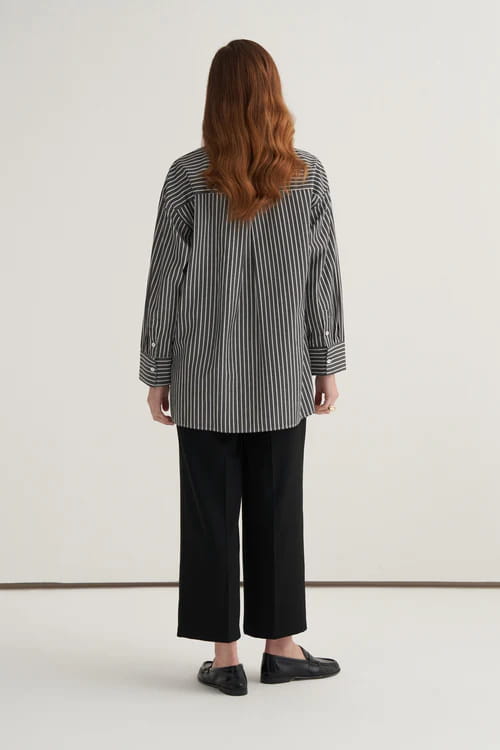 Black striped high-neck detail shirt