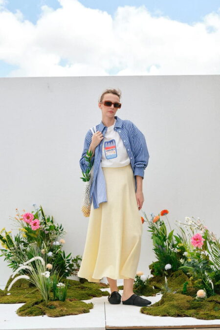 Butter yellow organic cotton flared skirt