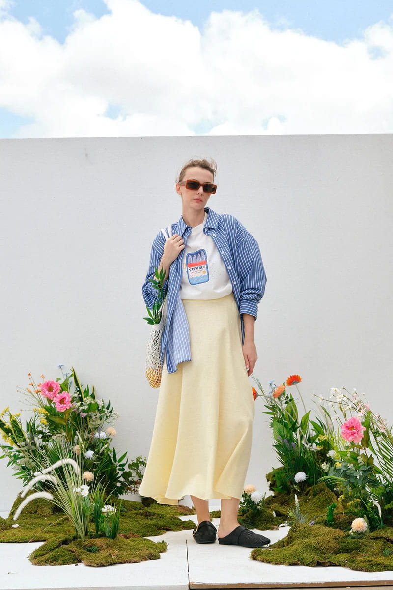 Butter yellow organic cotton flared skirt