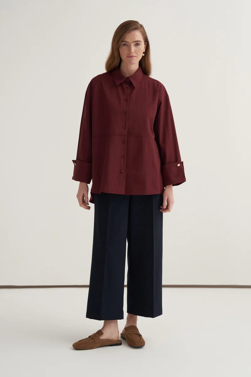 Burgundy oversized button-detail shirt
