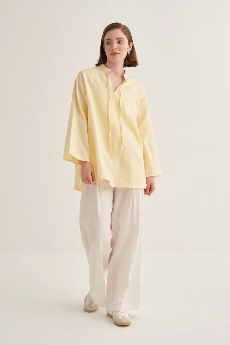 Butter yellow organic cotton v-neck blouse