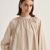 Beige collared poplin blouse