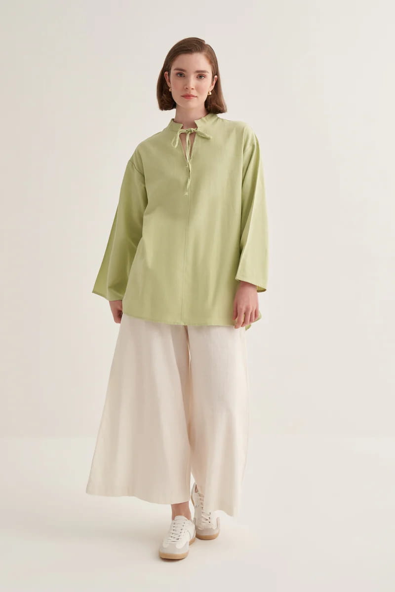 Light green organic cotton v-neck blouse