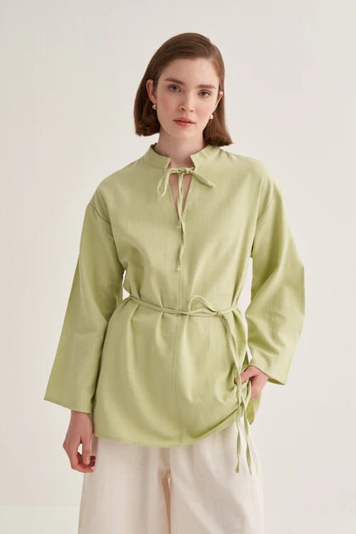 Light green organic cotton v-neck blouse