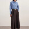 Brown gabardine double-pleated skirt