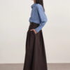 Brown gabardine double-pleated skirt