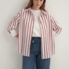 Burgundy striped poplin contrast-cuff shirt