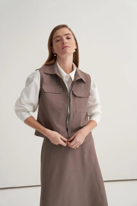 Mink gabardine vest skirt suit