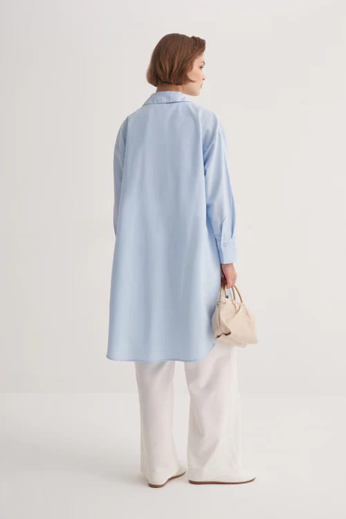 Blue poplin basic long shirt