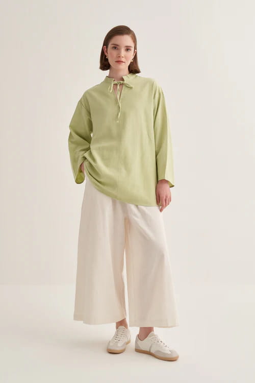 Light green organic cotton v-neck blouse