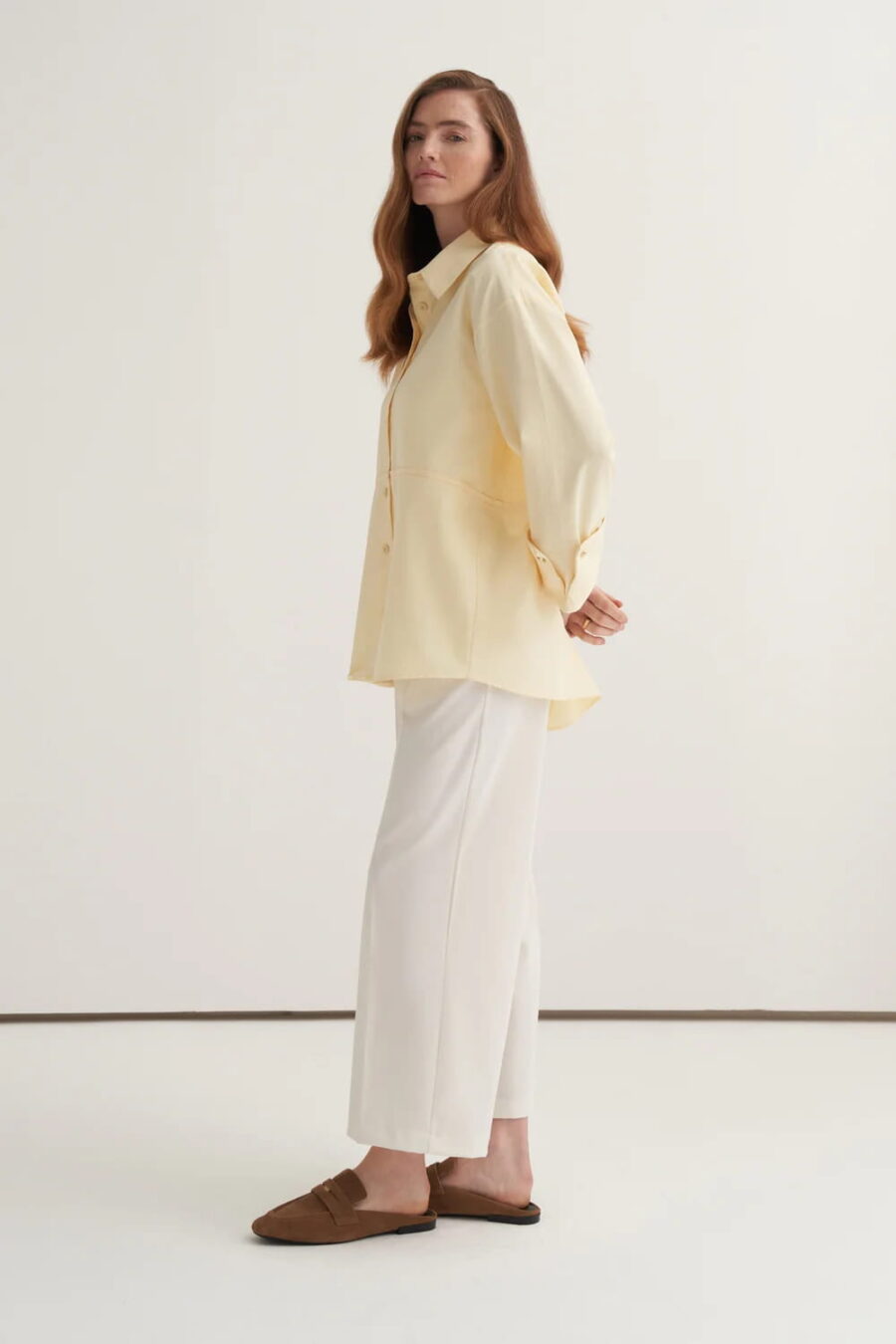 Butter yellow oversized button-detail shirt