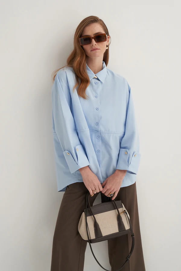Light blue oversized button-detail shirt