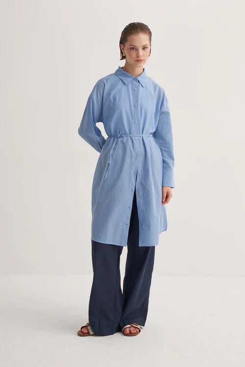 Blue organic cotton long basic shirt