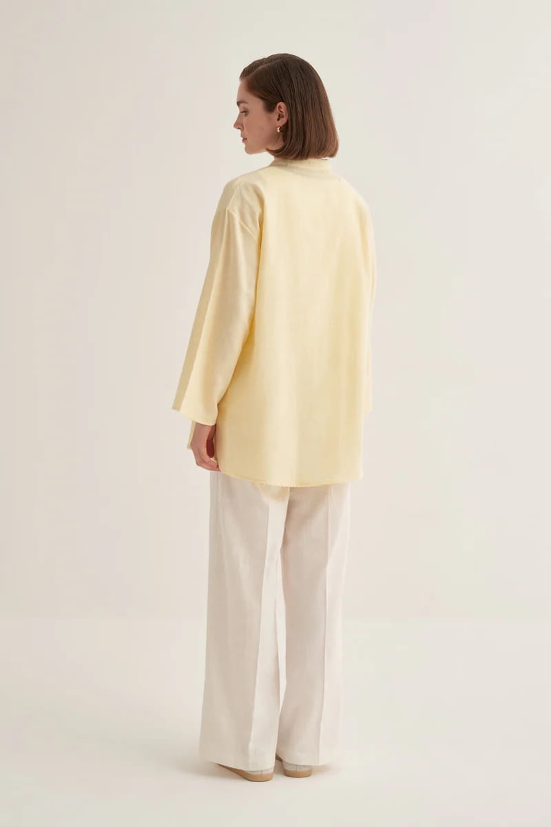 Butter yellow organic cotton v-neck blouse