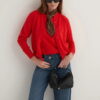 Red viscose knitwear t-shirt cardigan set