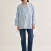 Blue organic cotton v-neck blouse