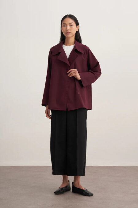 Plum double-breasted gabardine shirt