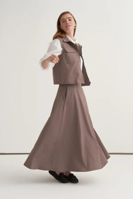 Mink gabardine vest skirt suit
